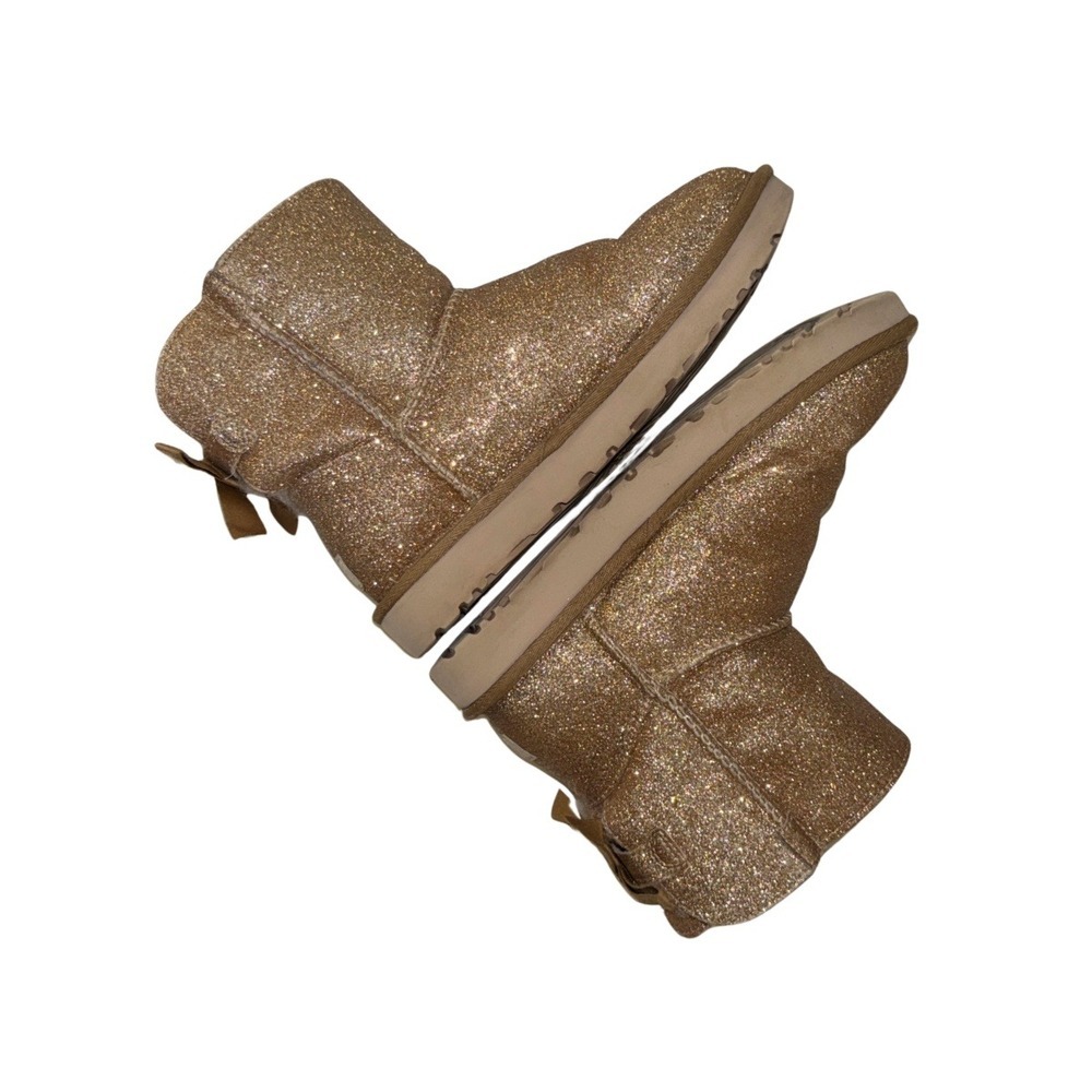 UGG Mini Bailey Bow Sparkle Boot Gold Glitter Size 7 1100053